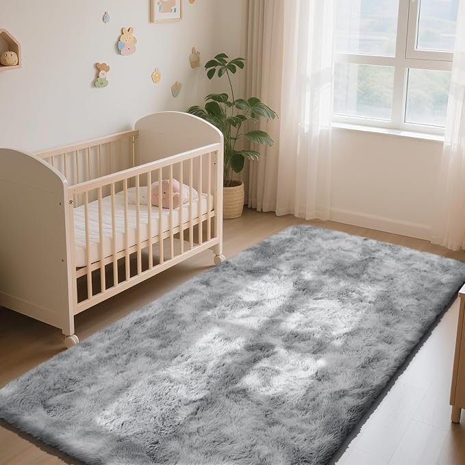Soft Runner Rugs for Bedroom, Mottling Grey 3x7 Area Rugs Fluffy Rug Shag Area Rug Carpet, Bedside Rug for Living Room Bedroom Kids Room Home Decor