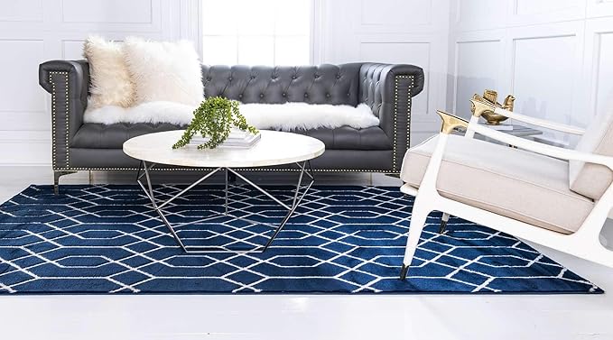 Unique Loom Marilyn Monroe Glam Collection Area Rug - Trellis (5' x 8' Rectangle, Navy Blue Silver/ Silver)