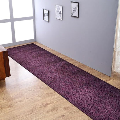 Hand Knotted Loom Wool ECO-Friendly Area Rugs - 2'6''x10', Runner, Purple Color, Solid Plain Design, High Pile Handmade Anti Skid Area Rugs for Living Room, Bed Room (L00111)