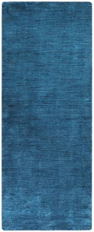 Hand Knotted Loom Wool ECO-Friendly Area Rugs - 2'6''x6', Runner, Blue Color, Solid Plain Design, High Pile Thick Handmade Anti Skid Area Rugs for Living Room, Bed Room (L00111)