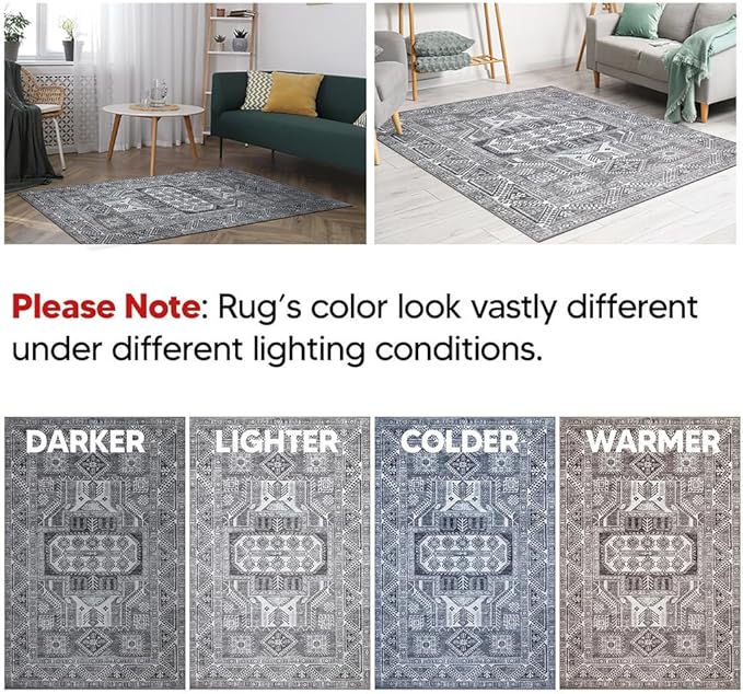 Keen Home Design 6x9 Rug - Machine Washable Area Rug with Non-Slip Backing, Ideal for Living Room, Dining Room, Bedroom - Vintage, Easy Clean, Durable, Low Pile - (6' x 9')