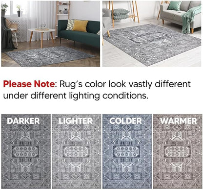 Keen Home Design 6x9 Rug - Machine Washable Area Rug with Non-Slip Backing, Ideal for Living Room, Dining Room, Bedroom - Vintage, Easy Clean, Durable, Low Pile - (6' x 9')