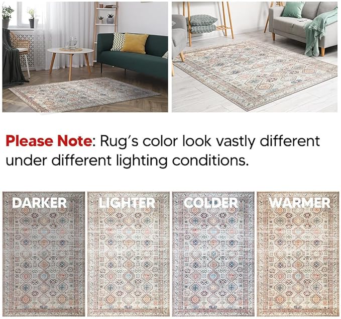Keen Home Design 2x12 Rug - Machine Washable Runner Rug with Non-Slip Backing, Ideal for Hallway, Entryway, Kitchen, Laundry Room - Vintage, Easy Clean, Durable, Low Pile - (2'6" x 12')