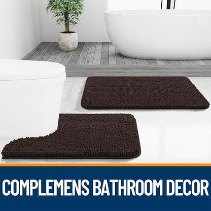 OLANLY Bathroom Rugs 50x30, Extra Soft Absorbent Chenille Bath Rugs, Rubber Backing Quick Dry, Machine Washable Bath Mats for Bathroom Floor, Tub and Shower, Home Decor Accessories, Brown