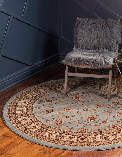 Unique Loom Voyage Collection Traditional Oriental Classic Intricate Design Area Rug (6' 0 x 6' 0 Round, Light Blue/Gold)