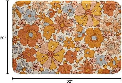 Erosebridal Hippie Flower Bath Rugs Groovy Birthday Decorations Bathroom Mats Cute Rainbow Floral Bath Carpets 20x32 for Girls Women Bedroom Decor Retro 70s Theme Floor Mats