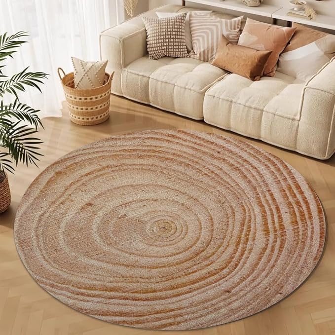Tree Stump Growth Rings Washable Round Rugs Wood Color Texture Circle Rugs for Living Room Entryway Round Area Rug Soft Non Slip Nursery Carpet for Bedroom Dining Coffee Table 6ft
