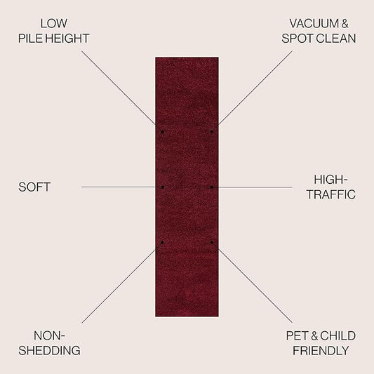 JONATHAN Y Haze Solid Low-Pile Dark Red Runner Rug 2x12, Coastal,Bohemian,Minimalist,Classic, Easy-Cleaning for Living Room,Bedroom,Kitchen,Pet Friendly,Non-Shedding (SEU100Q-212)
