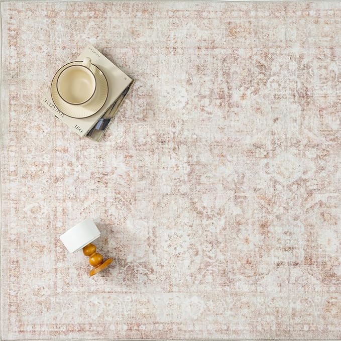 2x3 Beige Washable Area Rug for Entryway Neutral Soft Non Slip Small Carpet Low Pile Vintage Distressed Door Mat for Entrance Bathroom Bedroom Indoor