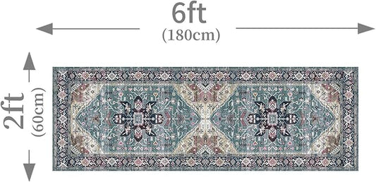 Enkor Runner Rugs for Hallway, 2x6 Washable Soft Boho Non Slip Floor Rugs for Kitchen, Modern Mat for Living Room Bedroom Entryway Purple & Green