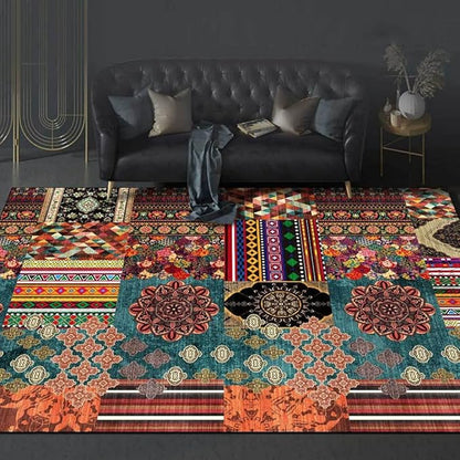 Vintage Boho Area Rugs Multicolor Ethnic Style Geometric Splicing Carpets Bedroom Living Room Kitchen Floor Mats Indoor Outdoor Non-Shedding Runner Rug Home Décor Carpet 2.6' X 4'