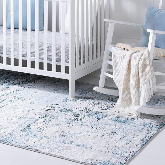 Rugs.com Leipzig Collection Area Rug – 7X10 Blue Low-Pile Rug Perfect for Bedrooms, Dining Rooms, Living Rooms