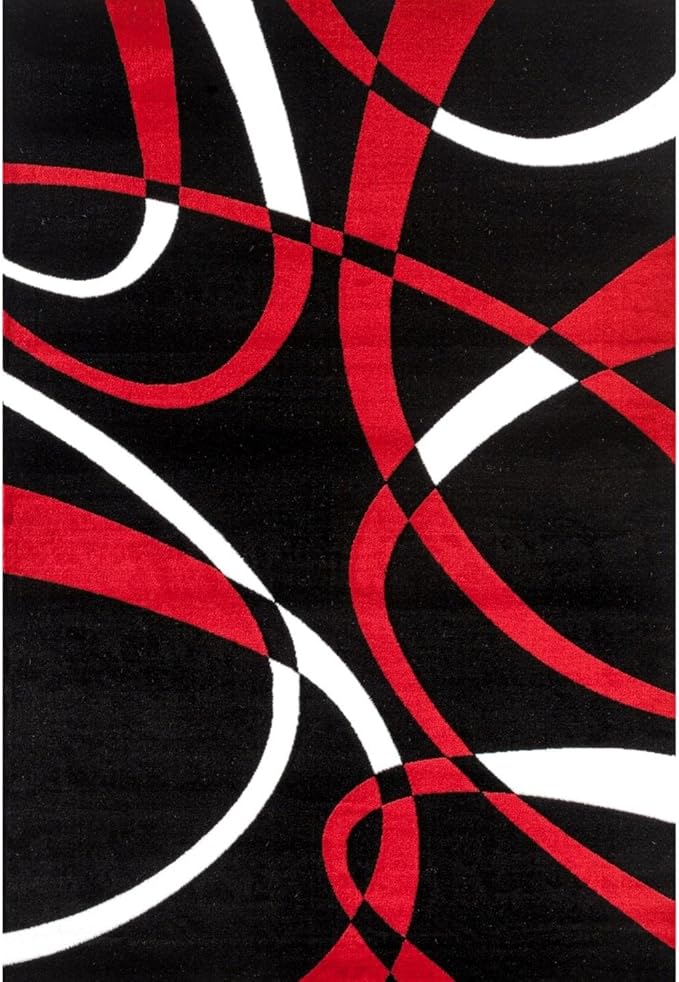 2305 Geometric Abstract Red Black 6x9 Area Rugs for Living Room