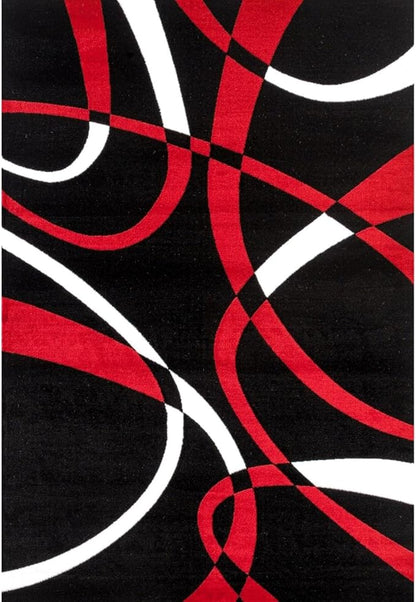2305 Geometric Abstract Red Black 6x9 Area Rugs for Living Room