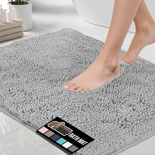 GORILLA GRIP Bath Rug Mat 70x24, Soft Absorbent Chenille, Quick Dry Microfiber Mats, Rubber Backing Washable Shower Floor Rugs, Bathmat Runner, US Designed Bathroom Home Decor Accessories Light Gray