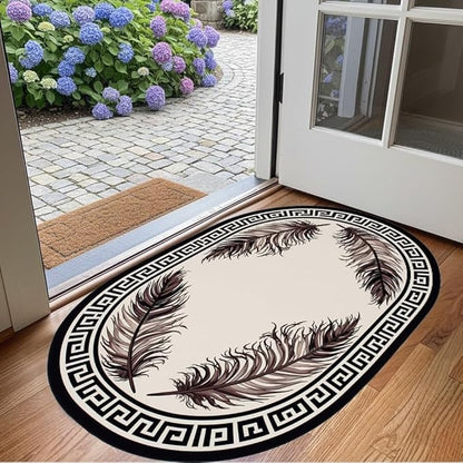 Light Beige Tan Black Greek Key Pattern Bordered Large Rugs for Living Room Bedroom Dining Room Machine Washable Non Skid Soft Area Rug 9x12 Nursery Dorm Guestroom Minimalist Oval Floor Mats Carpet