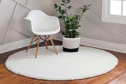 Unique Loom Davos Shag Collection Area Rug - Solid (7' 10" Round, White/ Ivory)