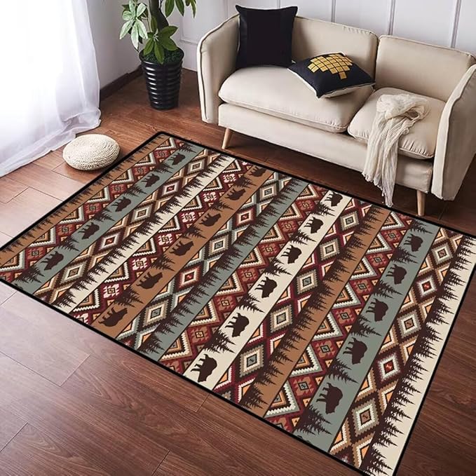 Rustic Cabin Wildlife Area Rug 3x5 Washable Bedroom Rug,Bear Moose Deer Country,Farmhouse Throw Rugs Non Slip Area Carpet Small Floor Carpets Mat for Entryway,Living Room,Laundry,Office