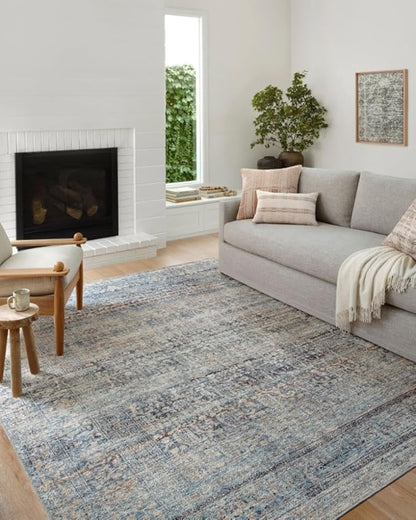 Loloi Amber Lewis Billie Collection BIL-05 Denim/Blush 7'-6" x 9'-6", 0.19" Thick Area Rug