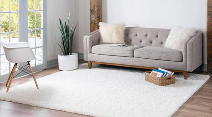 Unique Loom Solid Shag Collection Area Rug (8' Square, Snow White)