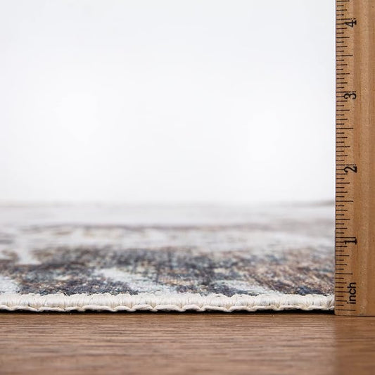 Bloom Rugs Washable Non-Slip 6' x 9' Rug - Tan/Brown/Blue Modern Floral Area Rug for Living Room, Bedroom, Dining Room, and Kitchen - Exact Size: 6' x 9'