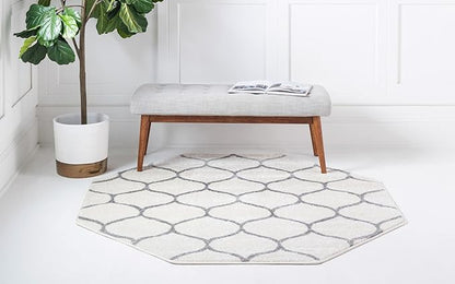Rugs.com Lattice Frieze Collection Rug – 7' 10 Octagon Ivory Medium Rug Perfect for Living Rooms, Kitchens, Entryways