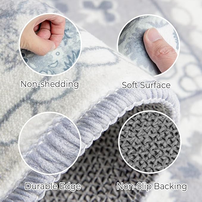 Hallway Runner Rug 2x6ft Washable Kitchen Runner Rug Non-Slip Vintage Soft Carpet Laundry Room Runner Rugs with Rubber Backing for Farmhouse, Entryway, Living Room, Bedroom