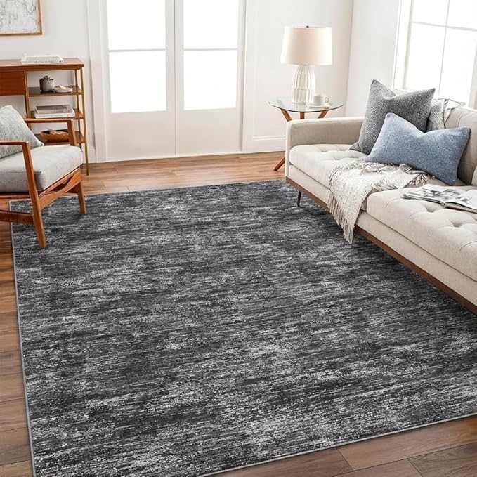 Garvee Bath Rugs for Bathroom 5x7 Rug for Entryway Indoor Machine Washable Area Rugs with Non Slip Backing, Non Shedding Stain Resistant Modern Solid Carpet for Living Room, Bedroom, Dark Grey