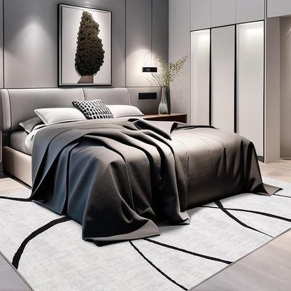 YIHOUSE 5x7 Washable Living Room Rug - Modern Abstract Black and White Area Rug Non-Slip for Bedroom Home Office (Curve, 5'x7'ft)