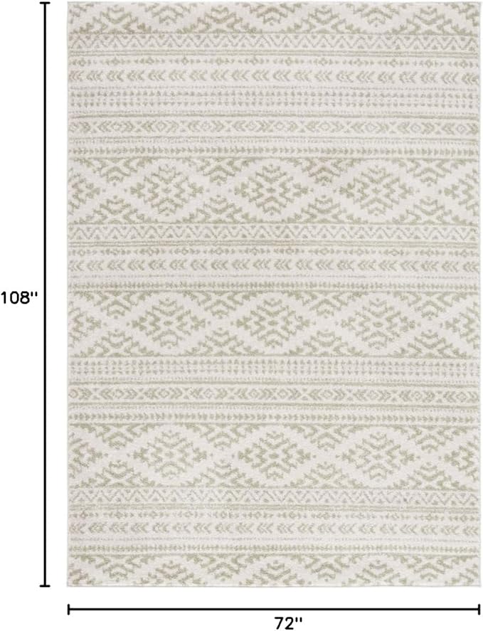 SAFAVIEH Area Rug 6x9 - Tulum Collection - Ivory & Sage, Moroccan Boho Tribal Design, Non-Shedding & Easy to Clean, Ideal for Living Room, Bedroom, Dining Space (TUL272H)