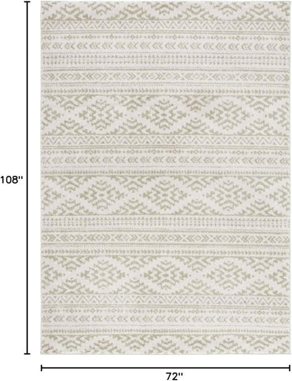 SAFAVIEH Area Rug 6x9 - Tulum Collection - Ivory & Sage, Moroccan Boho Tribal Design, Non-Shedding & Easy to Clean, Ideal for Living Room, Bedroom, Dining Space (TUL272H)