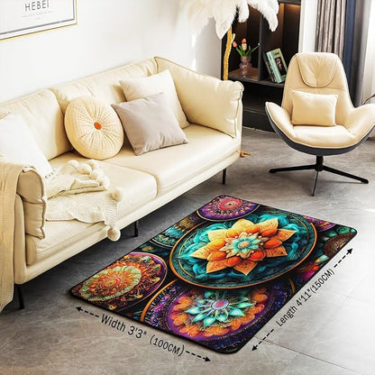 Vintage Mandala 3 x 5 Area Rug Victorian Decor Damask Rugs for Living Room | Antique Decor Boho Floral Washable Rug, Bohemian Paisley Medallion Carpet Indoor Floor Mat