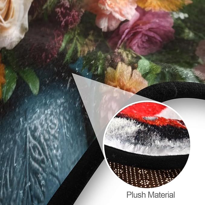 Round Washable Area Rug Non-Slip, Soft & Cozy Beautiful Flower Design Indoor/Outdoor Floor Decor for Living Room, Bedroom, Entryway