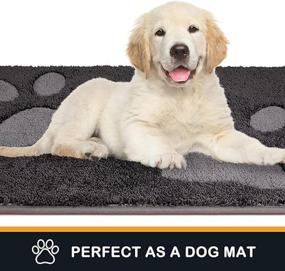 PURRUGS Dirt Trapping Door Mat 32" x 47", Non-Skid/Slip Machine Washable Microfiber Entryway Rug, Dog Doormat, Super Absorbent Welcome Mat for Muddy Wet Shoes and Paws, Charcoal