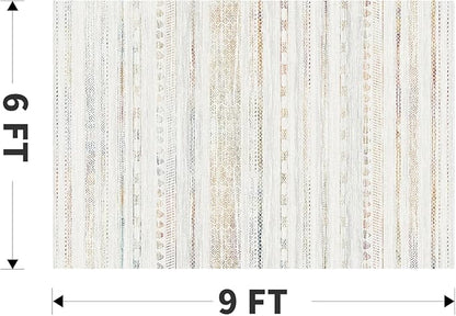 6x9 Area Rugs for Living Room Machine Washable Rug Distressed Indoor Carpet Neutral Moroccan Boho Rug Ultra Soft Area Rug for Bedroom Dining Room Playroom Office, Multi-Color