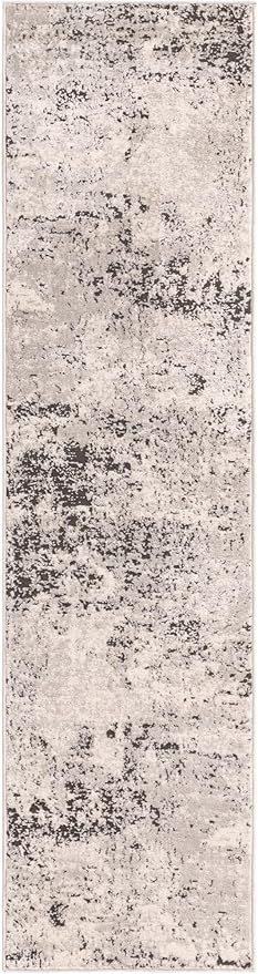 Rugs.com Leipzig Collection Rug – 8 Ft Runner Gray Low-Pile Rug Perfect for Hallways, Entryways