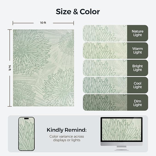 WITSHOCK 10x14 Washable Rug for Living Room,Modern Floral Distress Print Pattern Area Rugs,Stain Resistant with Non Slip Backing Carpet for Dining Room,Bedroom & Home Decor,Green/Light Green