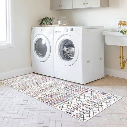 KUTA 2x6 Non-Slip Washable Runners for Hallways, Multi-Color Moroccan Boho Distressed Geometric Vintage Kitchen Runner, Ultra Soft Floor Mat for Entryway, Bathroom, Laundry, Living Room, Bedroom