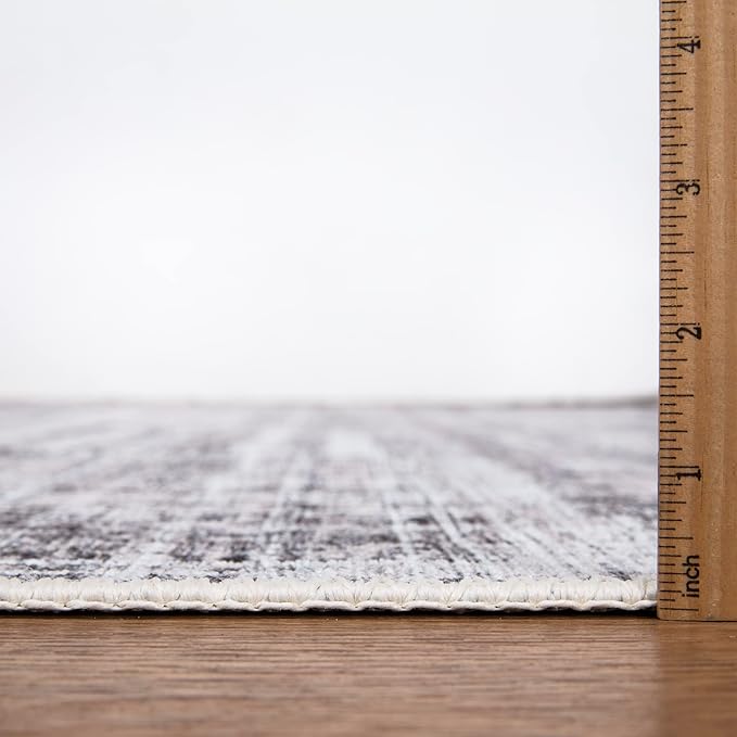 Bloom Rugs Washable Non-Slip 10 ft Runner - Gray/Charcoal/Blue Modern Abstract Runner for Entryway, Hallway, Bathroom, and Kitchen - Exact Size: 2.5' x 10'