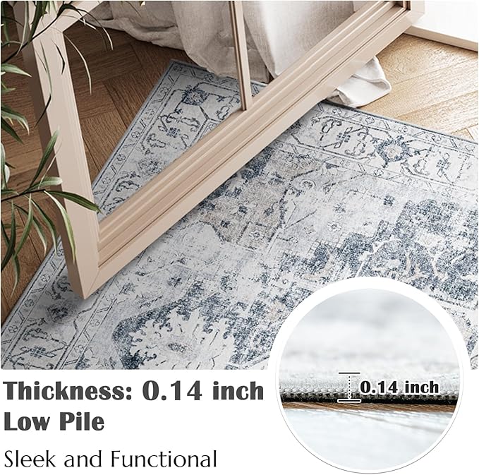 jinchan Kelda Runner Rug 2x6 Hallway Rug Kitchen Washable Runner Vintage Mat Retro Print Lightweight Non-Slip Accent Floor Cover Distressed Thin Carpet for Entryway Bathroom Bedroom Laundry Room Grey