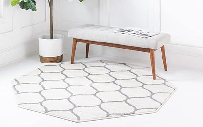Rugs.com Lattice Frieze Collection Rug – 7' 10 Octagon Ivory Medium Rug Perfect for Living Rooms, Kitchens, Entryways