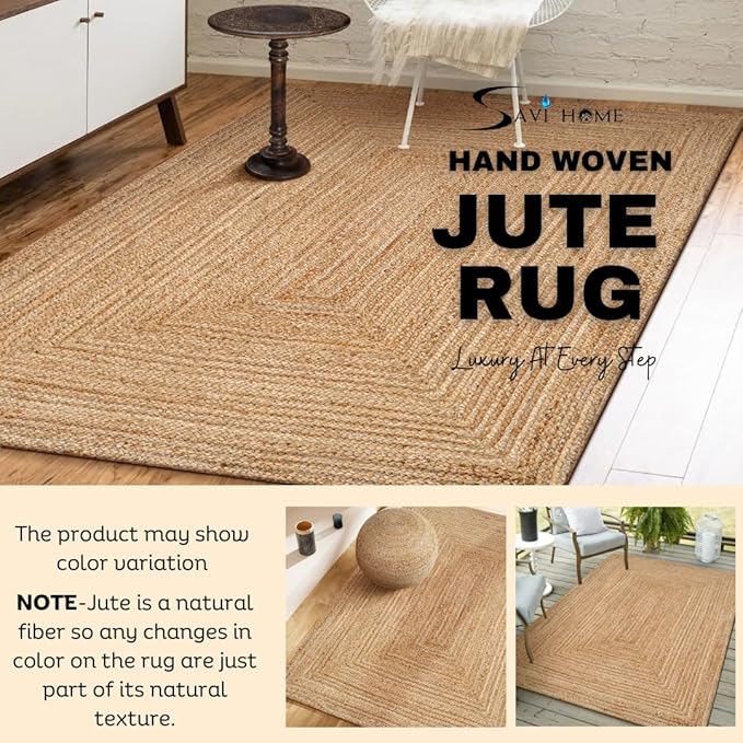 Savi Home Natural Jute Rug 3x5 Ft – Handwoven Braided Area Rug for Kitchen, Living Room & Bedroom – Eco-Friendly, Durable, Washable Woven Floor Mat – 36x60 Inch Rustic Farmhouse Décor