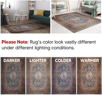 Keen Home Design 8x10 Rug - Machine Washable Area Rug with Non-Slip Backing, Ideal for Living Room, Dining Room, Bedroom - Vintage, Easy Clean, Durable, Low Pile Rug - (8' x 10')