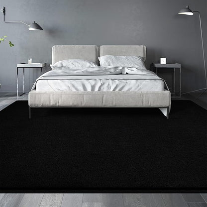 Large Area Rugs for Living Room Bedroom, 6x9 Feet Black Rug, Minimalist Modern Shag Rug, Soft Thick Comfy Memory Foam Indoor Carpet, Non-Slip Washable Rug for Boys Girls Dorm Nursery Room Home Decor