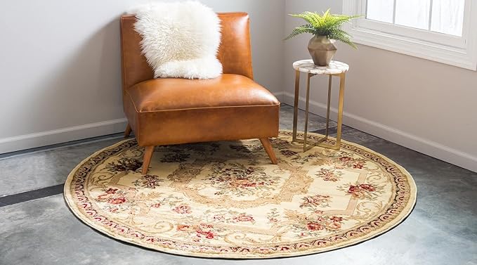 Rugs.com Chateau Collection Rug – 8' x 11' Cream Medium Rug Perfect for Kitchens, Dining Rooms