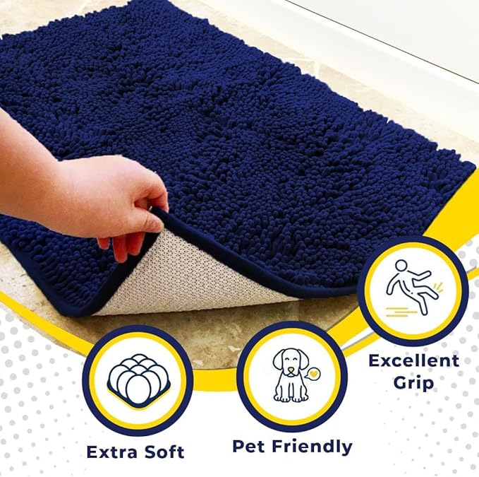 Muddy Mat® | Super Absorbent Door Mat Indoor, Microfiber Quick Dry Chenille Entryway Rug, Non-Slip Front Door Mat, Indoor Mats for Entryway, Machine Washable Pet Rug, Navy Blue XL 59"X35"