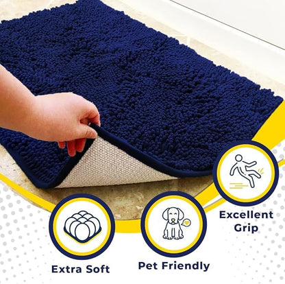 Muddy Mat® | Super Absorbent Door Mat Indoor, Microfiber Quick Dry Chenille Entryway Rug, Non-Slip Front Door Mat, Indoor Mats for Entryway, Machine Washable Pet Rug, Navy Blue XL 59"X35"