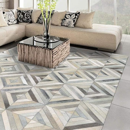 Premium Diamond, Patterned Leather Area Rug, Luxury Non Slip Floor Accent for Dining Room, Leather Area Rug for Living Room, Elegant Collection Indoor Carpet, Color: Grey, Size: 9X12 ft