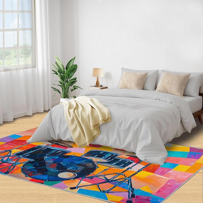 8x10 Drum Set Rugs for Living Room - Abstract Art Large Area Rug, Pop Art Modern Boy Nursery Rug Soft Washable for Classroom Office Bedroom Kids Room