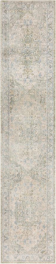 Nourison Home Astra Machine Washable Blue Green 2'2" x 8' Area Rug - Easy Clean, Non Shedding, Bed Room, Living Room, Dining Room, Kitchen (8' Runner)